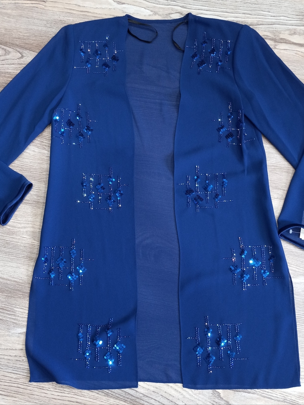 Elegant Blue Beaded Women's Dress with Jacket - Picture 4 of 16